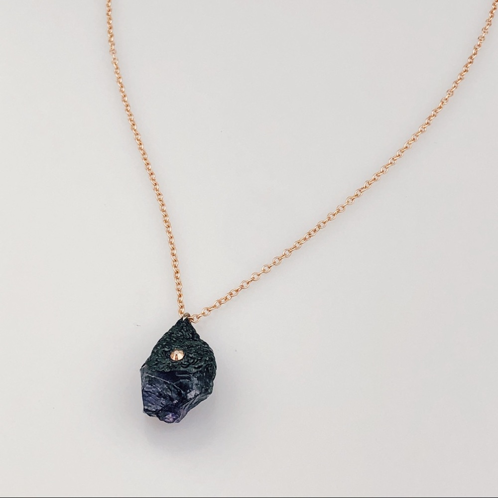 Clay-Topped Raw Amethyst on Rose Gold Chain